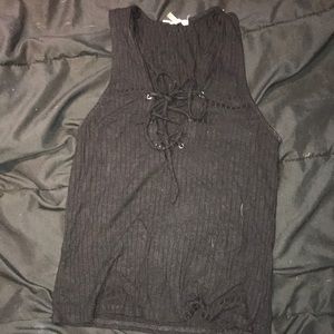 lace up black tank top